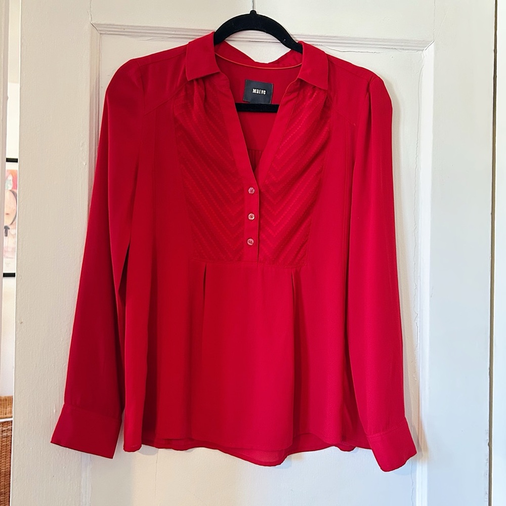 Red Maeve Pleated Blouse